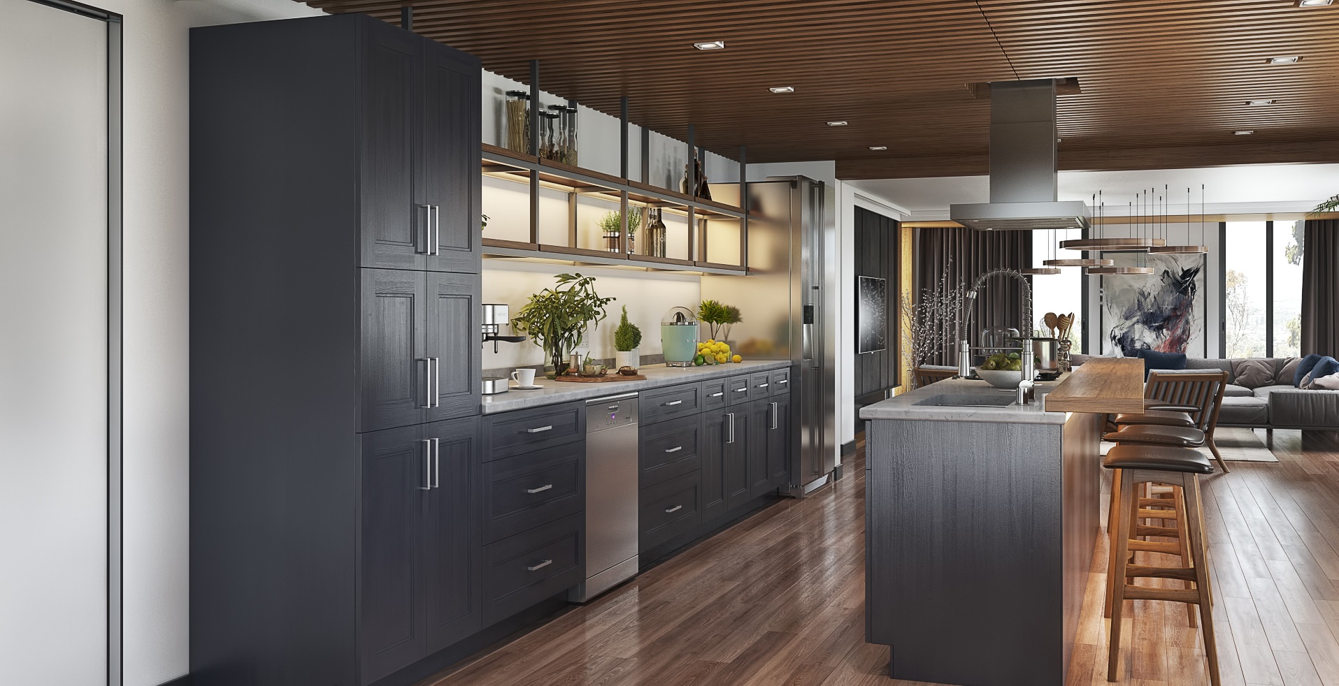 Todays Designer Kitchens SCG-modern-kitchen-view-2-1 Step Shaker Charcoal Grey 