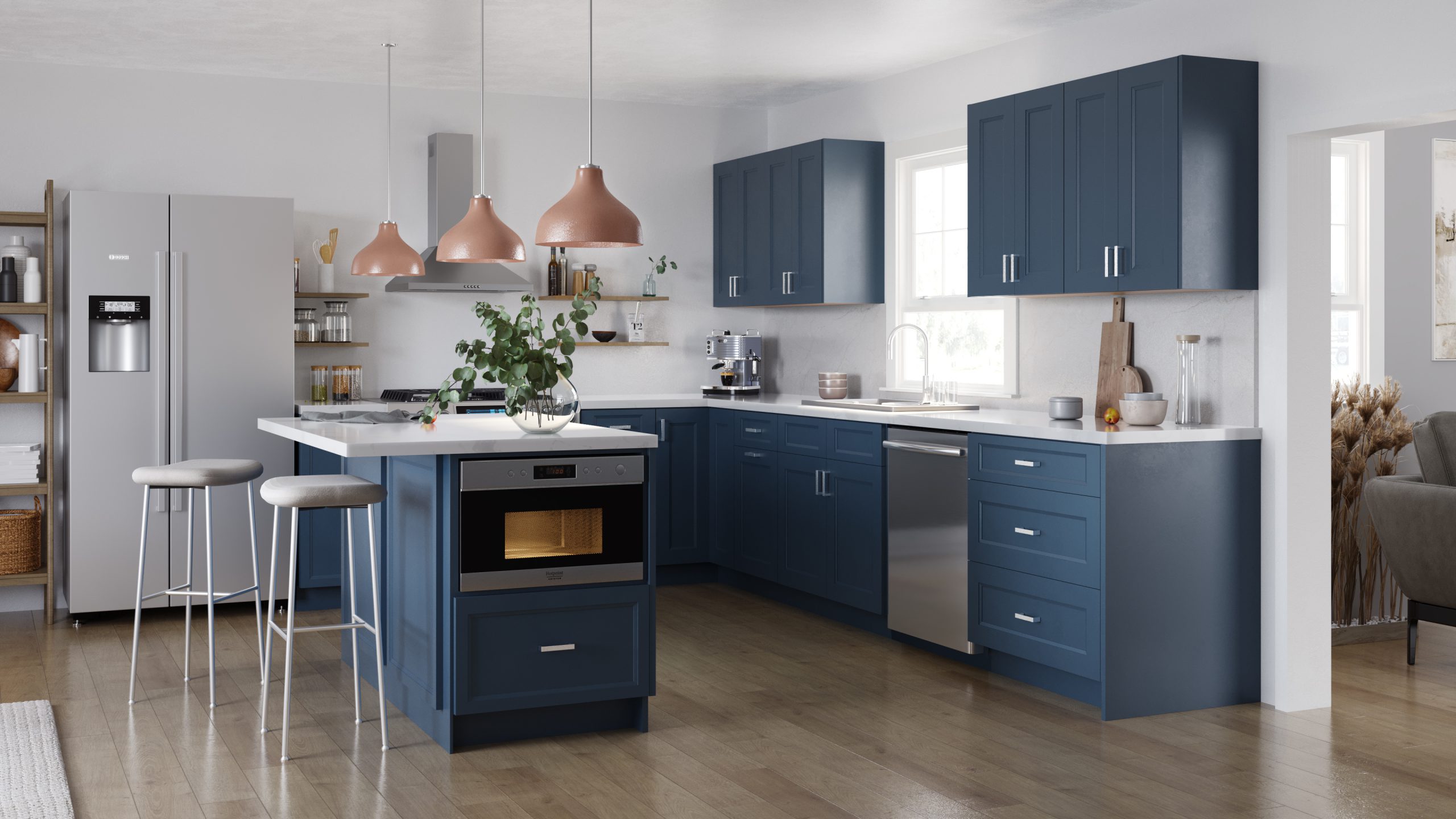 Todays Designer Kitchens Small-midnight-blue-kitchen-scaled Why Dark Kitchen Cabinets May Be a Great Choice for Your Kitchen 