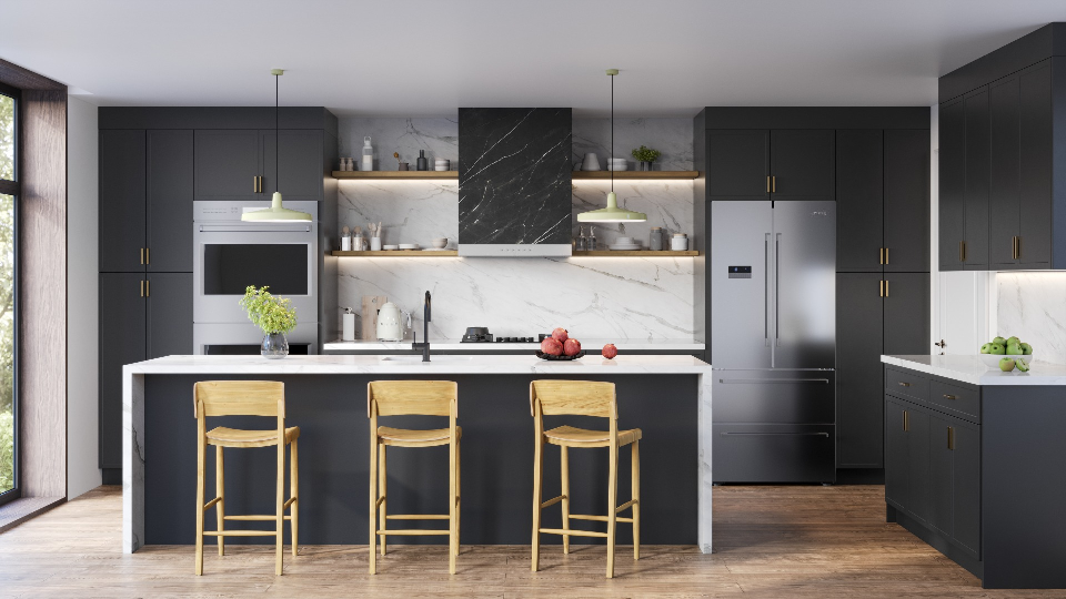 Todays Designer Kitchens Narrow-Black-Shaker Smart-Flow Kitchen Design in 2026 